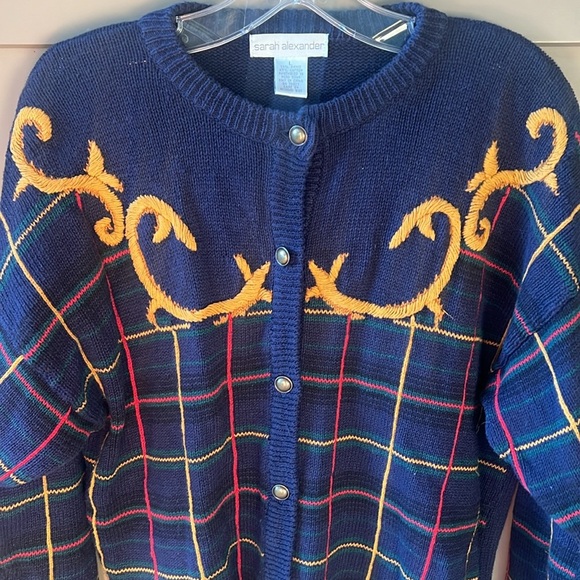 Sarah Alexander Vintage SzL Cotton Ramie Old Money Tartan Plaid Cardigan Sweater - Picture 2 of 7